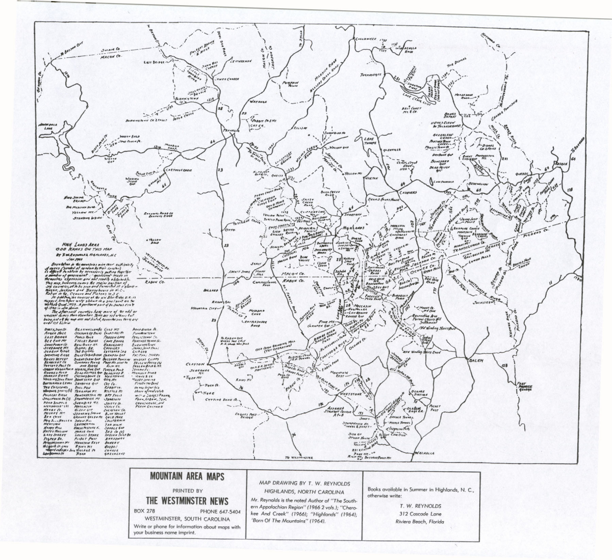 Road Map of Highlands area in 1966 (T. W. Reynolds)